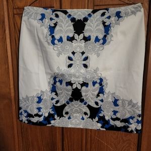 White skirt with black/blue/grey design. Sz 16